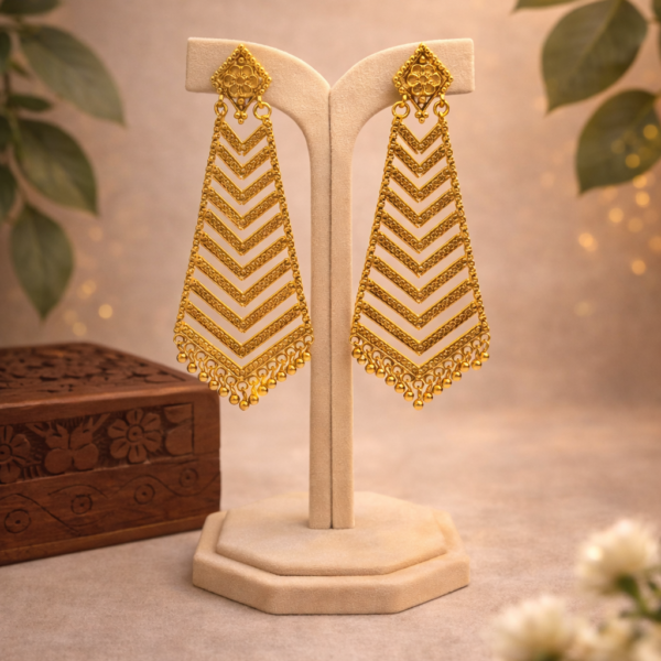 Royal Chevron Gold-Plated Long Earring For women